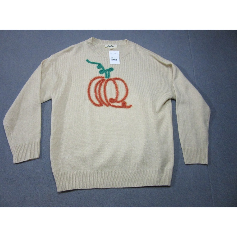 Haptics Pumpkin Sweater Womens Large Beige Holly Harper Knit Fall Halloween New